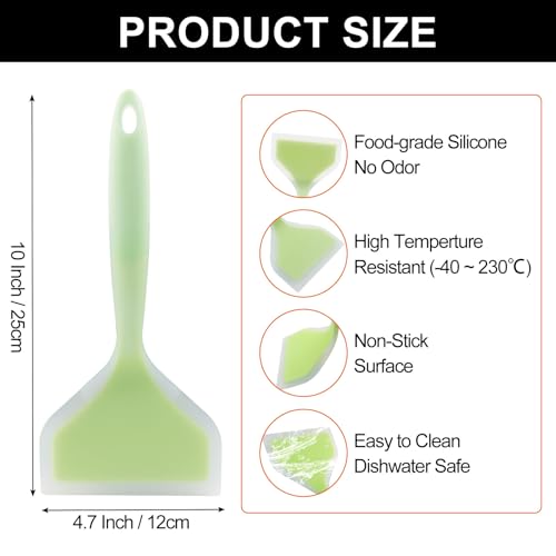 Hitefu 2 Pcs Silicone Spatula Turner, Green | Wide Pancake Flipper, Tamagoyaki Shovel, BPA Free, Non-Stick Egg Flipper - color: Green