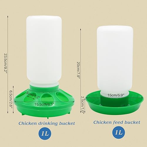 2 in 1 Chick Starter Set, 0.3Gal Feeder & 0.3Gal Waterer Set Green | Chick Feeder and Waterer, Quail Feeder, Duck Feeder, Poultry Waterer, Chicken Feeder and Waterer Set, Baby Chicken Supplies - color: Green