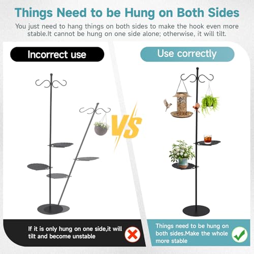 74" Shepherd's Hook Stand Plant，Wind Chime Hanger Stand, Bird Feeder,Waterproof Metal & Adjustable-Height Standing Pole Holder for Lantern and Wreath, Indoor & Outdoor