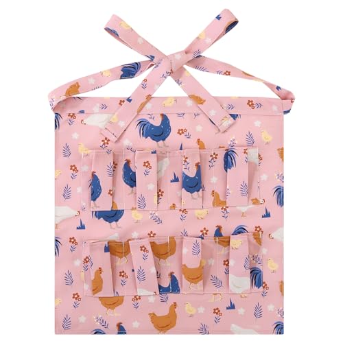 Egg Collecting Apron for Kids, Chicken Egg Apron with 8 Pockets | Cute Eggs Aprons for Fresh Eggs for Hen, Duck, Goose, Bird, Various Collection (Pink,Cartoon Chicken)