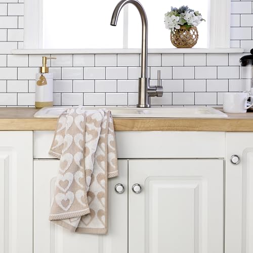 SKL Home Valentine's Day Hearts Jacquard 100% Cotton Reversible 2pc Hand Towel Set, Decorative for Bath/Kitchen/Bar & Gift, Tan - color: Hearts Jacquard, Tan