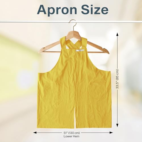 Cotton Aprons for Women and Men | Cross-Back Apron with Pockets - color: Chartreuse