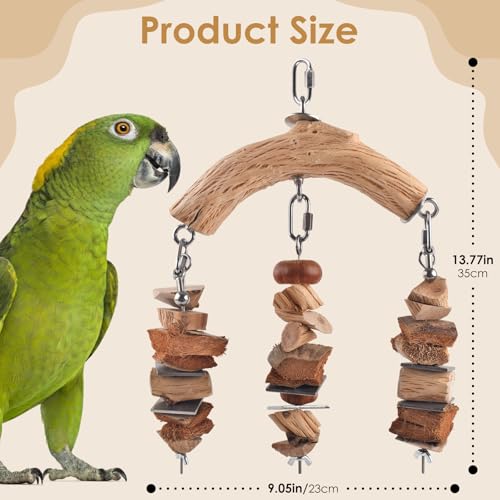 DBNESS Bird Parrot Toys, Hanging Medium Large Birds Wooden Chew Blocks with Stainless Steel Natural Chewing Cage Bite Toy for Juvenile Macaws African Greys Cokatoos Amazon Parrots - style: Triple String