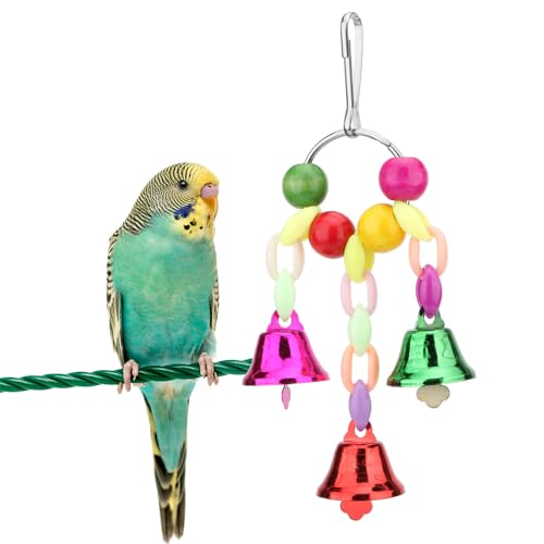 Hypeety Colorful Bird Bell Toys Parakeet Cage Hanging Chew Bells for Parrot | Bright colorful bells, chewable, safe materials, fits most cages, easy to hang, reduces boredom, for small parakeets, 3 bells - color: Hanging Bell B