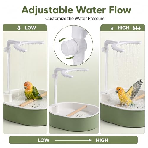 Automatic Bird Bath Shower, Adjustable Shower for Pet Birds | 12.44" x 9.8", Wooden Perch, Portable, for Cockatiel Budgie Conure Indoor Cage