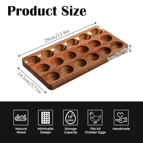 Acacia Wood Egg Holder for 18 Eggs, Rustic Countertop and Refrigerator Storage Tray, Farmhouse Kitchen Organizer with 1.5" Holes, Easy Clean Deviled Plates for Easter Decor,11.5" x 5.75" (1)