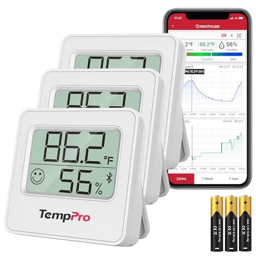 TempPro TempAir 3 Pack Digital Hygrometer Indoor Thermometer of 260FT | Bluetooth Thermometer Humidity Meter with Smart App, Room Thermometer with Temperature Humidity Sensor - size: Bluetooth Thermometer