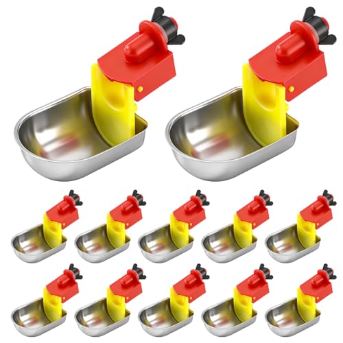12 Pcs Stainless Auto Chicken Water Cups, Self-Filling for 5 Gal Bucket | Self-filling keeps water fresh; bowl shape for natural drinking; fits PVC pipes; for ducks, rabbits, quails & backyard