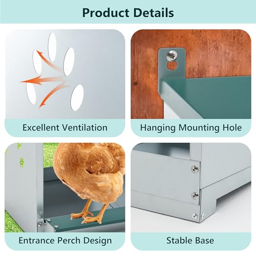 3 Compartment Chicken Nest Box, 3 Room Galvanized Steel Rustproof Metal Nesting Boxes, Chicken Egg Collection Laying Box for Hens - size: 32.1"L x 16.3"W x 15.4"H
