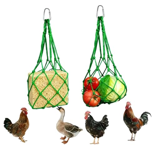 Chicken Vegetable Hanging Feeder 2PCS - Reusable Poultry Feeding String Bag, No Waste Enrichment Feeder for Hens Ducks Coops, Chicken Toy for Coops(Green) - color: Green