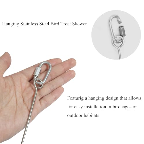 2pcs Hanging Bird Treat Skewer Parrot Fruit Feeder with Washer, 11 Inch Stainless Steel Bird Food Holder Parrot Fruit Food Skewer Parakeet Treat Feeder for Parakeet Conure, LXLVOUEG - size: Nut-11inches-2P