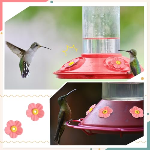 30 Pieces Hummingbird Feeders Replacement Flowers and 2 Cleaning Brushes, Feeding Ports Replacement Bird Feeder Replacement Parts for Hanging Feeding Hummingbird Outdoors(Pink) - color: Pink