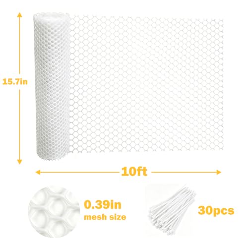 Jollybower 15.7IN x 10FT Plastic Chicken Wire Mesh Fence, Easy Install Chicken Wire Fencing, Garden Netting & Animal Barrier for Animals,Plant,Pet-1pack，White - color: White