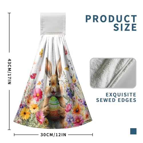 Spring Easter Hanging Kitchen Towels Easter Bunny Rabbit Eggs Flowers Hand Towel with Hanging Loop Watercolor Floral Rabbits Dish Tie Towels Super Absorbent Soft Fast Drying Bath Towel for Bathroom - color: Easter Spring Bunny
