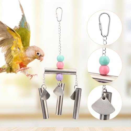 Stainless Bells String Toy for Bird Parrot Macaw African Greys Amazon Eclectus Cockatoo Parakeet Cockatiels Birds Squirrel Cage Stand (Silver-2) - color: Silver-2