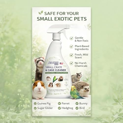 Atlantic Rush Small Animal Cage Cleaner Spray- 24oz Bottle Cage and Crate Cleaner for Guinea Pig, Hamster, Rabbit, Ferret, & Birds- Cage Cleaning Supplies Odor Eliminator (2)
