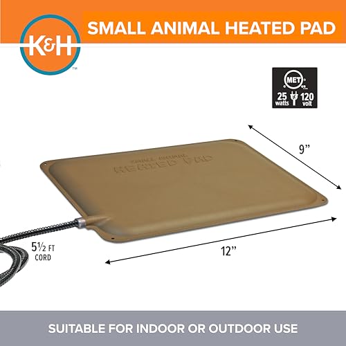 K&H Pet Products Small Animal Outdoor Heated Pad, Waterproof, Chew Resistant, Safety Listed, Indoor Outdoor Heater Warming Pad for Cat Houses, Rabbit Hutches, or Chick Brooders - 12 X 9in Tan 25W - size: Petite 9 X 12 Inches