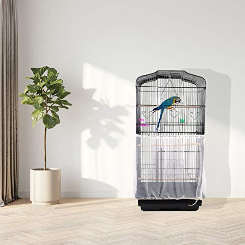 Daoeny Universal Bird Cage Cover, Adjustable Parrot Nylon Airy Soft Mesh Net, Seed Feather Catcher, Birdcage Cover Skirt Sheer Guard for Parakeet Macaw Round Square Cages (White) - color: White