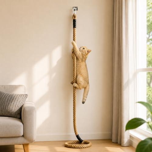 1.38" x 6.56Ft Cat Climbing Rope for Ceiling & Wall Mounted,Cat Climbing Sisal Rope Furniture Pole Scratching Post for Indoor and Outdoor Cats Scratching Playing - size: 1.38-6.56 FT