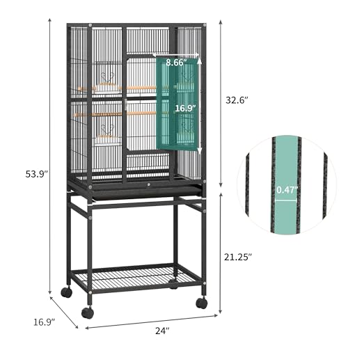 YITAHOME 53 inches Bird Cages for Parakeets, Parrot, Cockatiel, Pigeon | Bird Cages for Parakeets, Parrot, Cockatiel, Pigeon, Birdcage Cover and Bird Cage Seed Catcher - color: Black