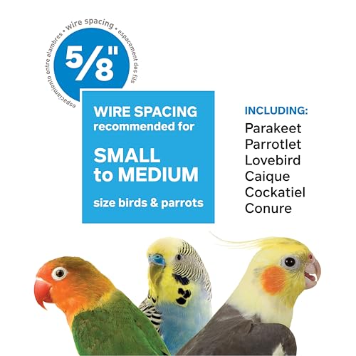 Prevue Pet Products Sonata Round Metal Birdcage - Gray | Ideal for Tabletop or Hanging Stand, for Small Birds with Food Cups, Gate-Style Front Door, Pull Out Split Tray Design
