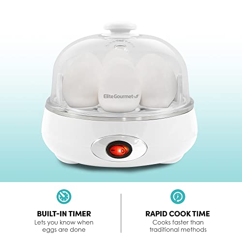 Elite Gourmet EGC322CW Easy Egg Cooker, 7-Egg, BPA-Free, Classic White | Cooks soft, medium, or hard-boiled eggs with auto shut-off - electric operation - includes measuring cup - color: Classic White, size: 7 Egg