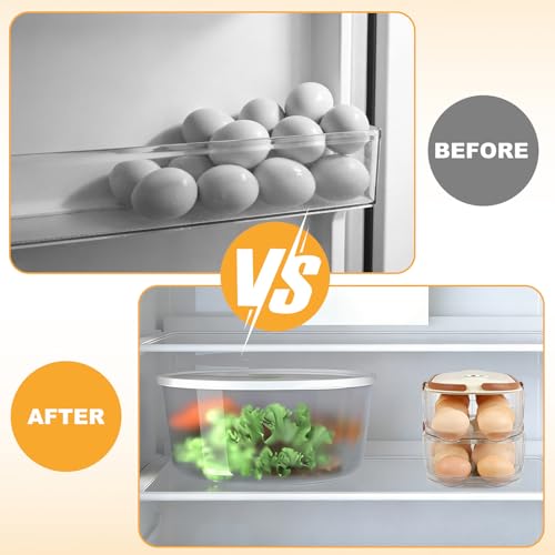 Egg Holder For Fridge, Egg Container for Refrigerator,Double Column | With Lid And Handle, BPA-Free Detachable Tray, Timer Tracker, Automatic Rolling for Kitchen, Outdoor - color: Double Column