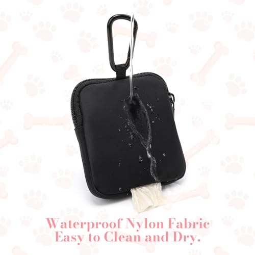 Dog Treat Pouch with Training Clicker,Waterproof Nylon Fabric Poop Bag Holders for Leashes,Hands Free Small Dog Walking Bag with Carabiner, Pet Puppy Training Walking Essentials (Black) - color: Black