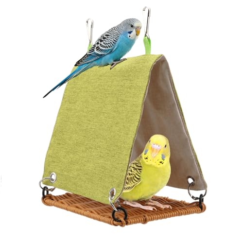 Hypeety Bird Nest Tent Cozy Hanging Snuggle Bed Hut for Cage, Green, M | Warm bed, washable, with hanging hooks, bird cage accessories, soft canvas, for cockatiel/lovebird/conure/budgie, green, M - color: Green, size: M