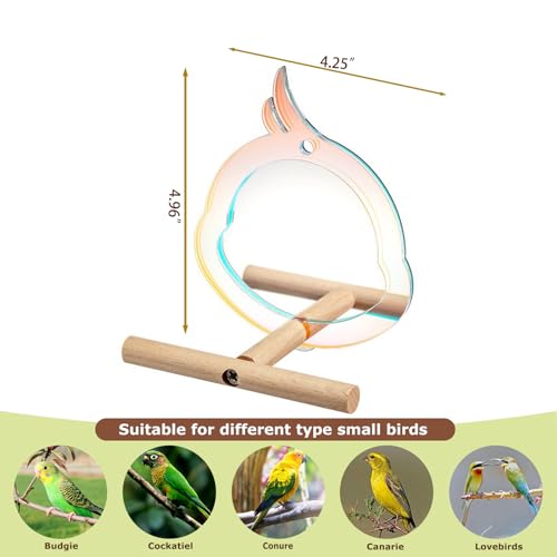 Bird Mirror with Perch Stand Interactive Toys Cages Accessories for Pet Parrot Parakeets Budgies Cockatiels Conures Lovebird Finch Canaries and Other Small Birds