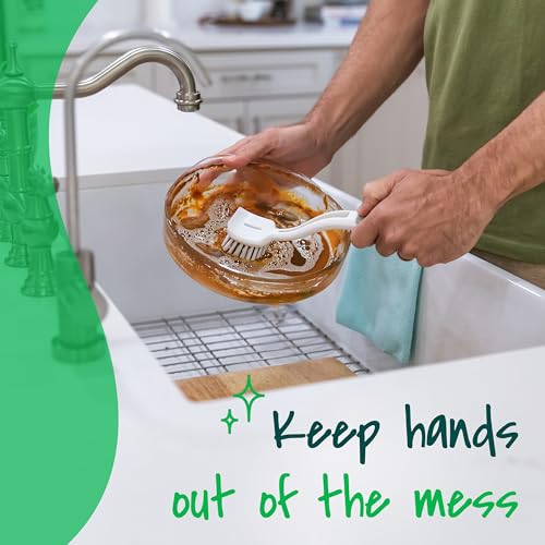 Scotch-Brite Pot & Pan Brush, 4 Pack | Durable and Long Lasting Dish Brush with Handle for Scrubbing Stainless Steel, Outdoor Furniture & Sinks without Scratching