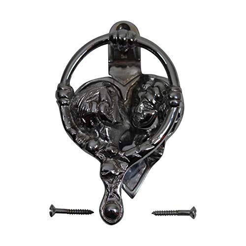 Chrome Kissing Cherubs Door Knocker 4.75" H X 2.75" W Heavy Duty Silver Chrome Plated Solid Brass Metal Front Door Knockers Tarnish Resistant Finish Includes Screws Renovators Supply Manufacturing - color: Chrome Kissing Cherubs