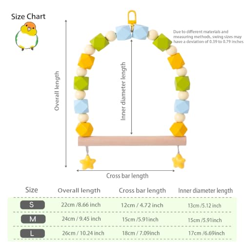 Birds Swing Parrot Hanging Toy Wooden Perch Bird Chew Toys for Love Birds，Parakeet，Cockatiel, Mynah, Budgerigar (Yellow Green, Medium) - color: Yellow Green