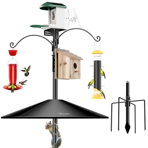 iBorn Smart Bird Feeder Pole with Squirrel Baffle, 63" Camera Bird Feeder Birdhouse Pole & 19.5”Oversized Baffle, Mounting Kit for Camera Feeder Stand for Outside+2Hooks(Feeders NOT Included) - size: Camera Bird Feeder Pole+2 Hooks+19.5" Baffle