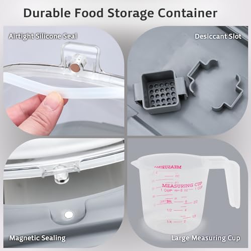 Rice Storage Containers, Collapsible 20 to 30Lbs Food Storage Bin Dispenser with Rolling Wheel and Clear Airtight Lid, BPA Free Flour, Sugar, Cereal and Dog Cat Pet food Containers - color: White