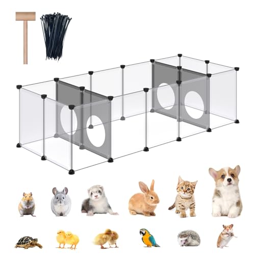 DINMO 18 Panels Bunny Playpen, Game Holes Design, 61.4 x 25.4 x 16.4 inches | Small Animals, Guinea Pigs, Hamsters, Kittens, Ferrets, Hedgehogs, Fun Play Tunnels, DIY, Expandable, Portable Exercise Fence - style: Plastic-18 panels