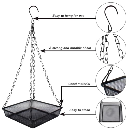 2 Pack Hanging Bird Feeder Tray 6.7 Inch Square Metal Mesh | Seed Holder, Durable Metal Mesh Feeders with Chains, Attracting Various Species of Wild Birds
