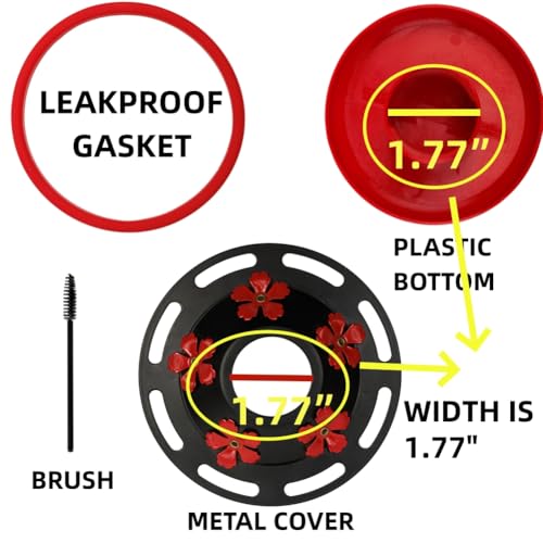 WOSIBO Hummingbird Feeder Replacement Bottom Base Replacement Part Includes Red Plastic Base Metal Top and Brushes (Black Circle) - color: Black Circle