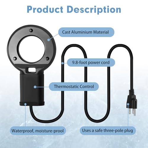3PCS 500W Utility De-Icer Heater - Cast Aluminum Thermostatic Control for Bird Bath, Chicken Waterer & Stock 9.8FT Cord Chicken Water Heater - Safe for Livestock, Wildlife