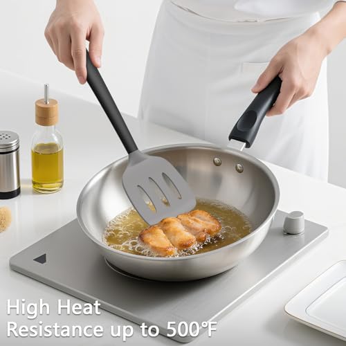 Coukre 3 Pack Silicone Spatula Set, Heat Resistant to 500°F, BPA-Free | Fish Spatula, Solid & Slotted Turners, Dishwasher Safe, Spatula Set for Eggs, Pancakes, Fish & Burgers, GrayBlack - color: GrayBlack