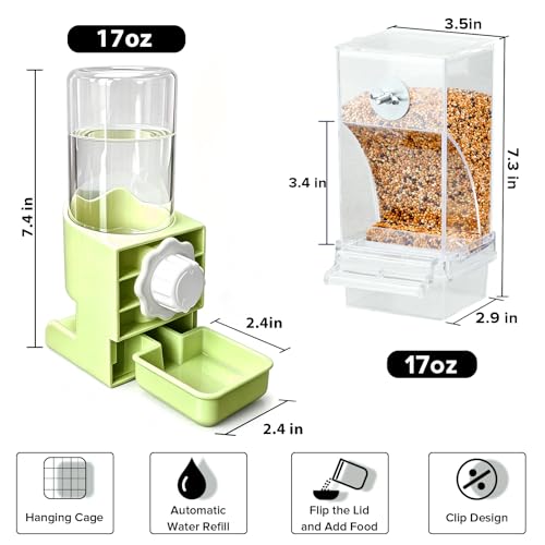 Lemtrflo No Mess Bird Cage Feeder, Automatic Bird Water Dispenser | Parakeet Cage Accessories - color: green