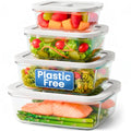 Non-Toxic Glass Food Containers with Lids, 4-Pack, Multi-Size, Gray | Plastic & BPA free. Glass body, glass lid & platinum silicone seal. Airtight & leakproof. Freezer & microwave safe. - color: Gray, size: Multi Size