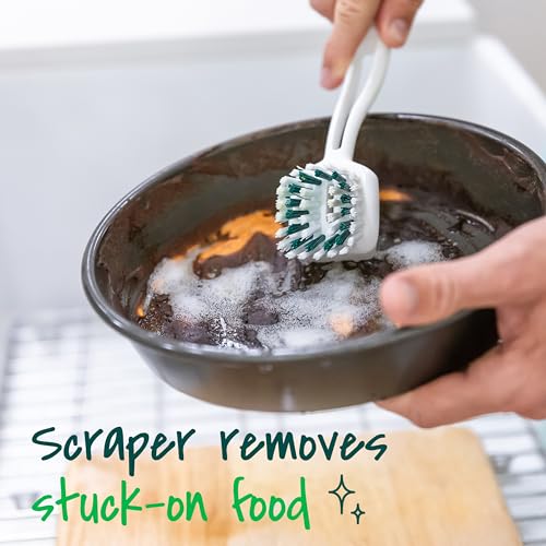 Scotch-Brite Pot & Pan Brush, 4 Pack | Durable and Long Lasting Dish Brush with Handle for Scrubbing Stainless Steel, Outdoor Furniture & Sinks without Scratching
