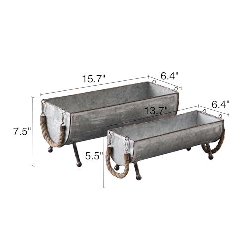 SOFE Poultry Feeder Galvanized Metal Chicken Feeder Set of 2 | Farmhouse Chicken Picnic Table Feeder, Chicken Planter, Decorative Galvanized Tray Trough Shaped, 15 and 13 Inches Long