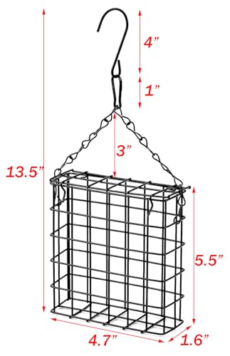 Suet Feeder for Outdoor Garden Yard Patio Hanging Metal Suet Cake Holder Squirrel Proof Weatherproof Bird Parrot Feeders Single Suet Cage for Wild Birds Woodpecker Hummingbird - style: Without Roof Top