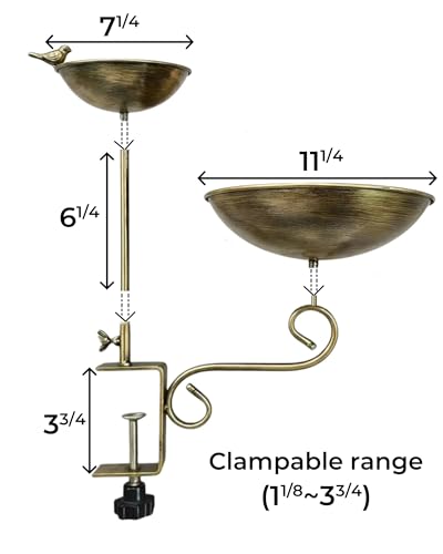 Dual Tier Deck Mounted Bird Bath with Feeder for Railing | Dual Levels for Backyard Bird Watching, Ideal for Cardinals, Finches & Sparrows, Adjustable Clamp Fits Decks, Easy Clean