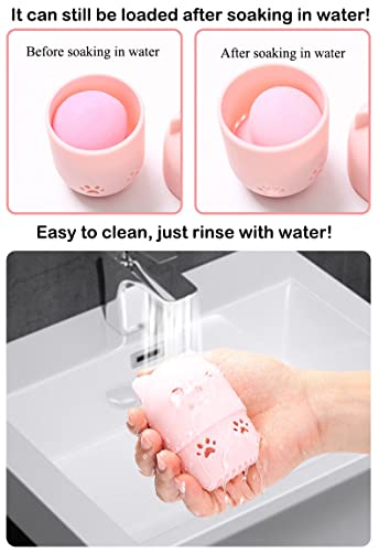 AKOAK Cute Cat Silicone Makeup Sponge Storage Rack, Makeup Egg Drying Rack, Portable Puff Protective Cover Beauty Tool (Pack of 2, Random Color)