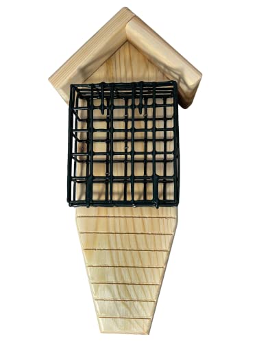 DutchCrafters Double Suet Cage Cedar Wood Bird Feeder with Grooved Tail Prop, Outdoor Wooden Suet Cake Holder Bird Feeder, Hanging Mount - Amish Made in USA