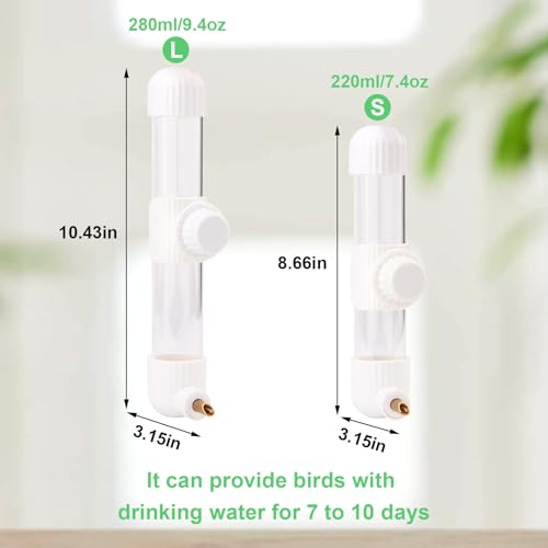 Hypeety Leak-Proof Bird Water Bottle for Cage Clear No Spill Bird Dispenser | Automatic no-drip bottle, with spring valve, 9.4 fl oz/280 ml, white, for small parrots/budgies/cockatiels/lovebirds/parakeet - size: 9.4 oz/280 ml