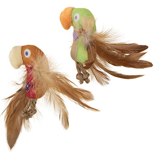 Instincts by SmartyKat 2-Pack HappyNip Love Mates Feather Birds Plush Cat Toys, Contains Catnip & Silvervine - Orange/Green, 2-Pack - style: Love Mates